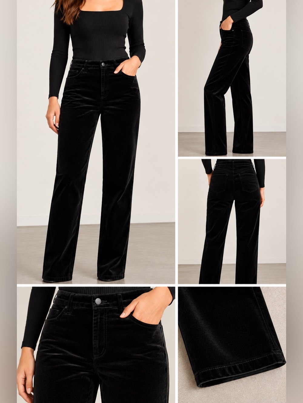 Lauren Ralph Lauren Black Velveteen Straight Leg Pants Size 14